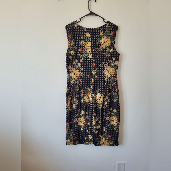 Navy Floral Grid Sheath Pencil Dress Office Career Professional Church Twee XXL - Picture 11 of 12